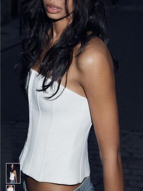 ZARA Strapless White Corset Top large